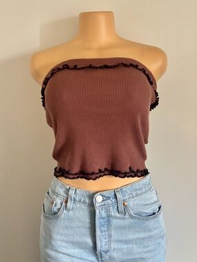 NWOT Free People Ellie Tube Top Small Brown Ribbed Strapless Crop Top